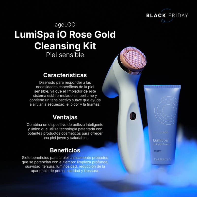 Kit de limpieza LumiSpa iO Rose Gold para piel sensible – Black Friday 2025