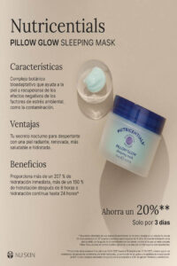 Nutricentials Pillow Glow Sleeping Mask, mascarilla facial de noche para hidratar y revitalizar la piel mientras duermes.