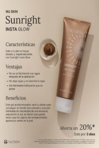 Sunright Insta Glow de Nu Skin, gel autobronceador para conseguir un tono dorado natural sin exposición al sol.