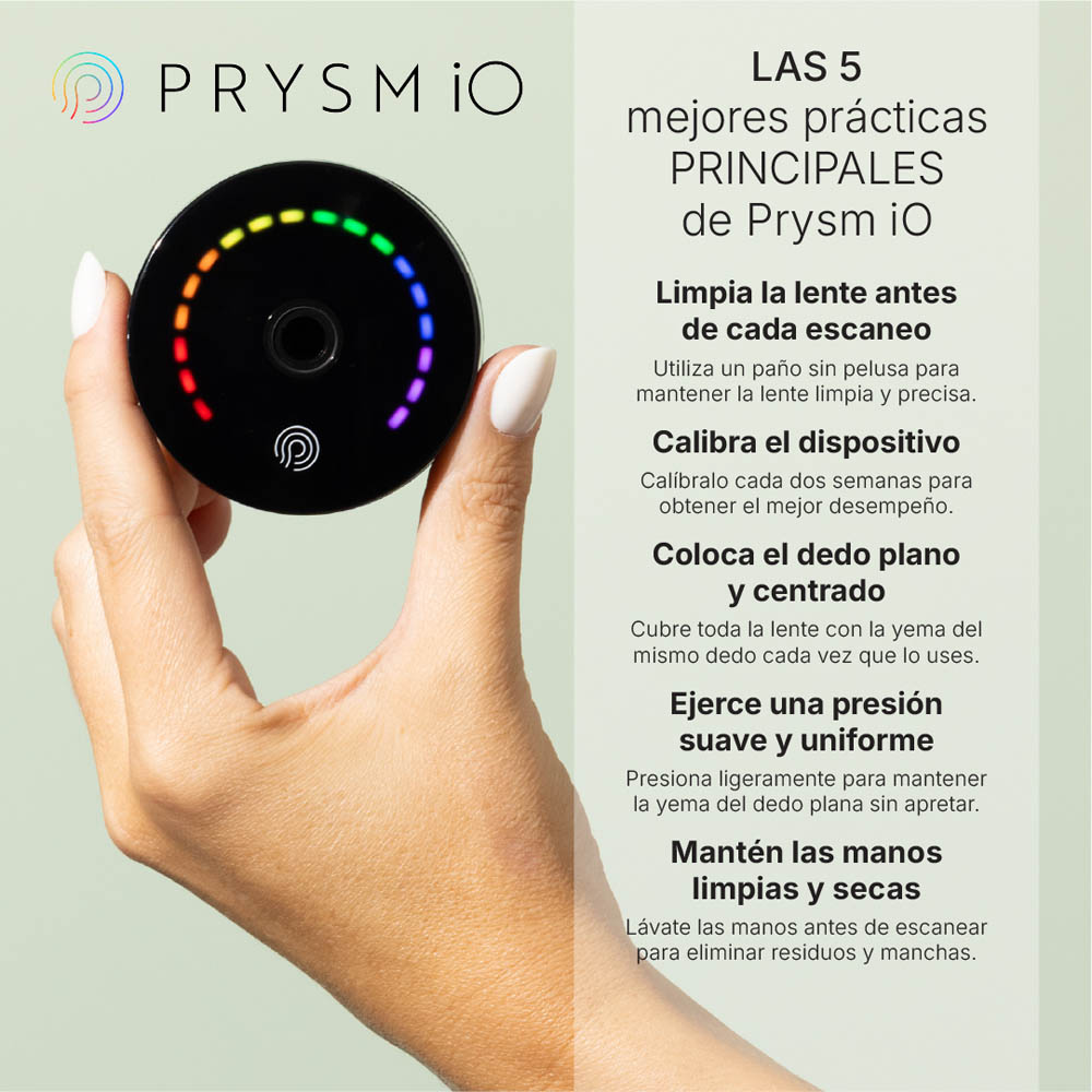 Infografía con recomendaciones para obtener mediciones precisas con Prysm iO.