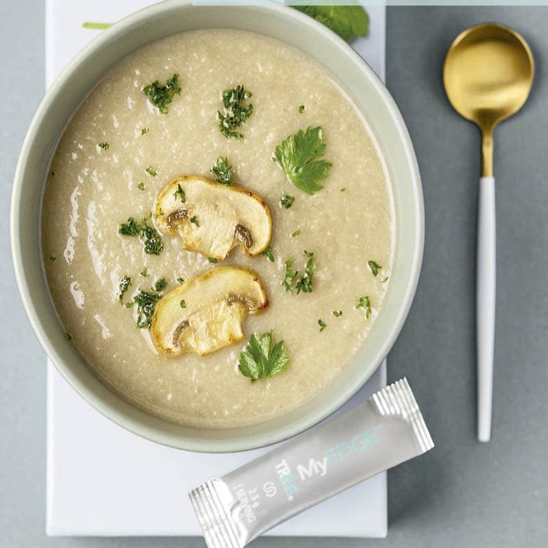 TRME_receta-velouté Receta de Velouté de setas TRME MyEdge, cremosa y ligera, ideal para mantener la salud metabólica y el control de peso.